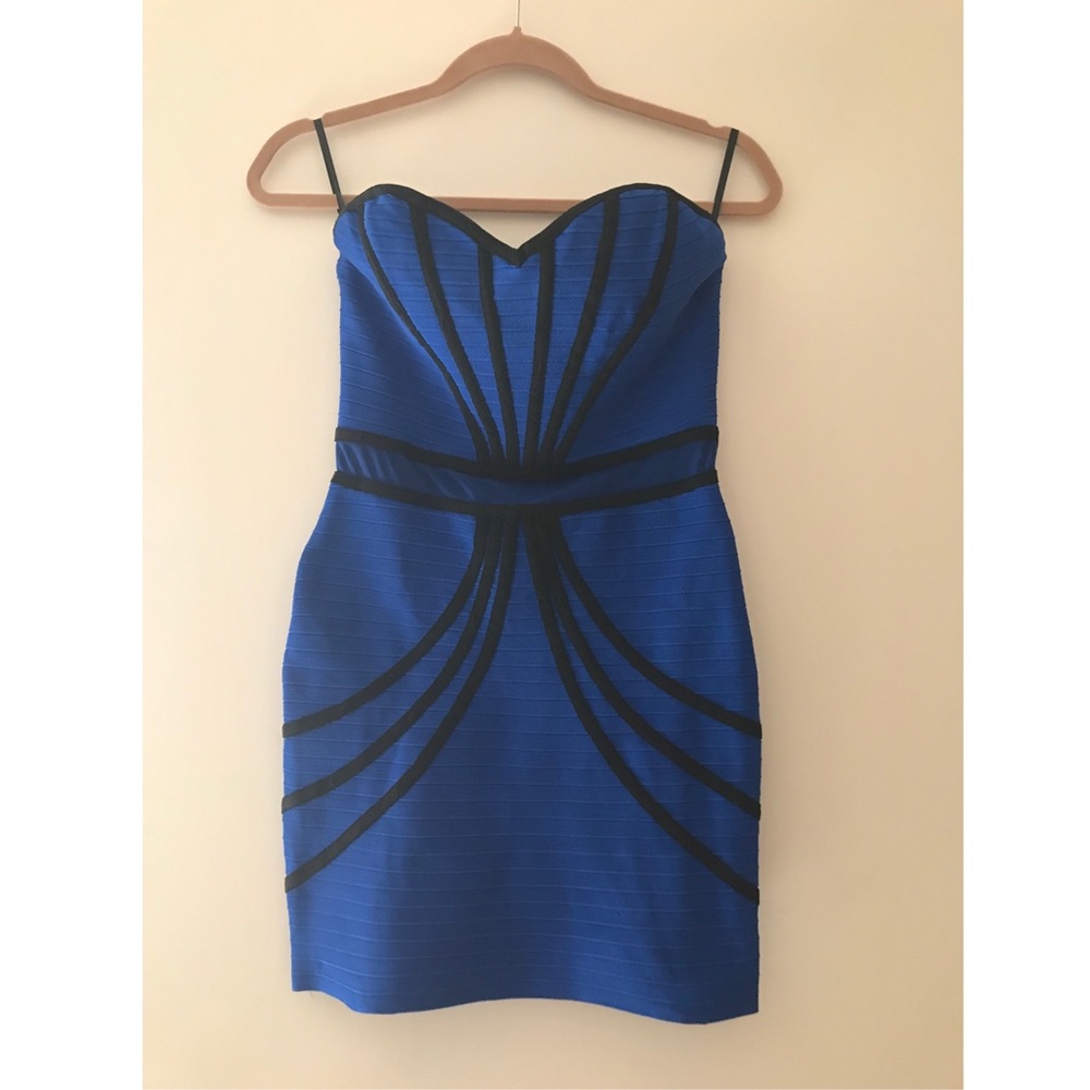 Strapless bodycon electric blue dress
